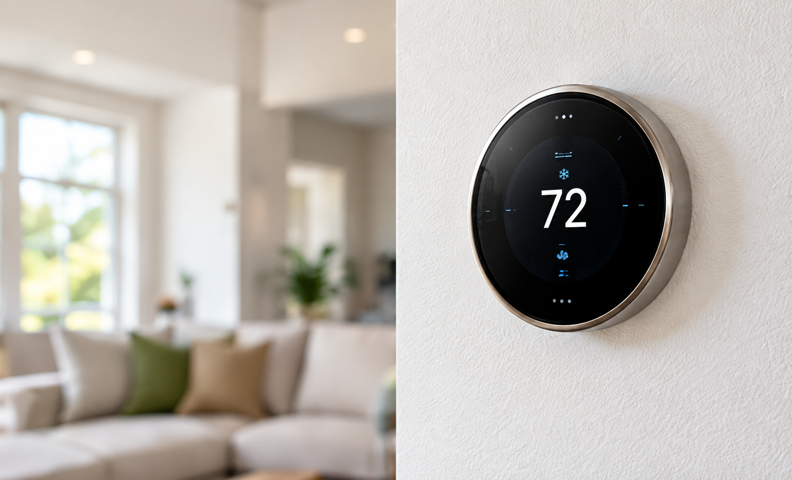 Digital smart thermostat installed in a home